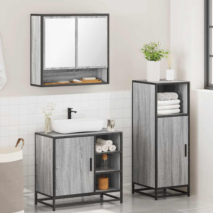 Set Mobili da Bagno 3 pz Grigio Sonoma in Legno Multistrato