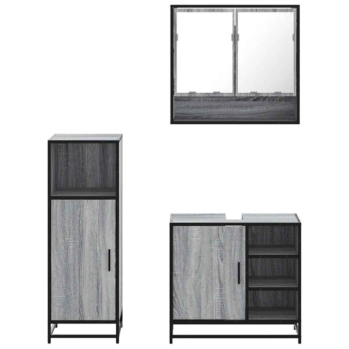 Set Mobili da Bagno 3 pz Grigio Sonoma in Legno Multistrato