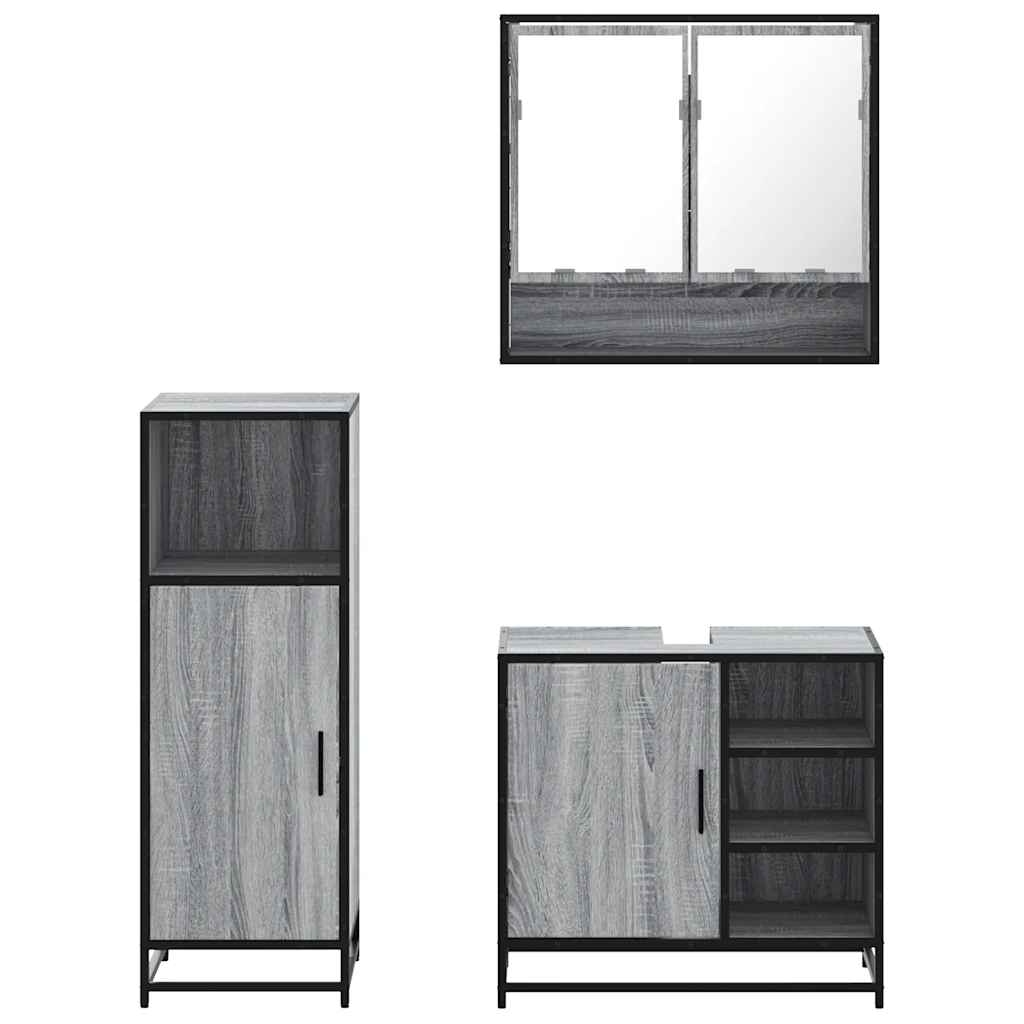 Set Mobili da Bagno 3 pz Grigio Sonoma in Legno Multistrato 3300998