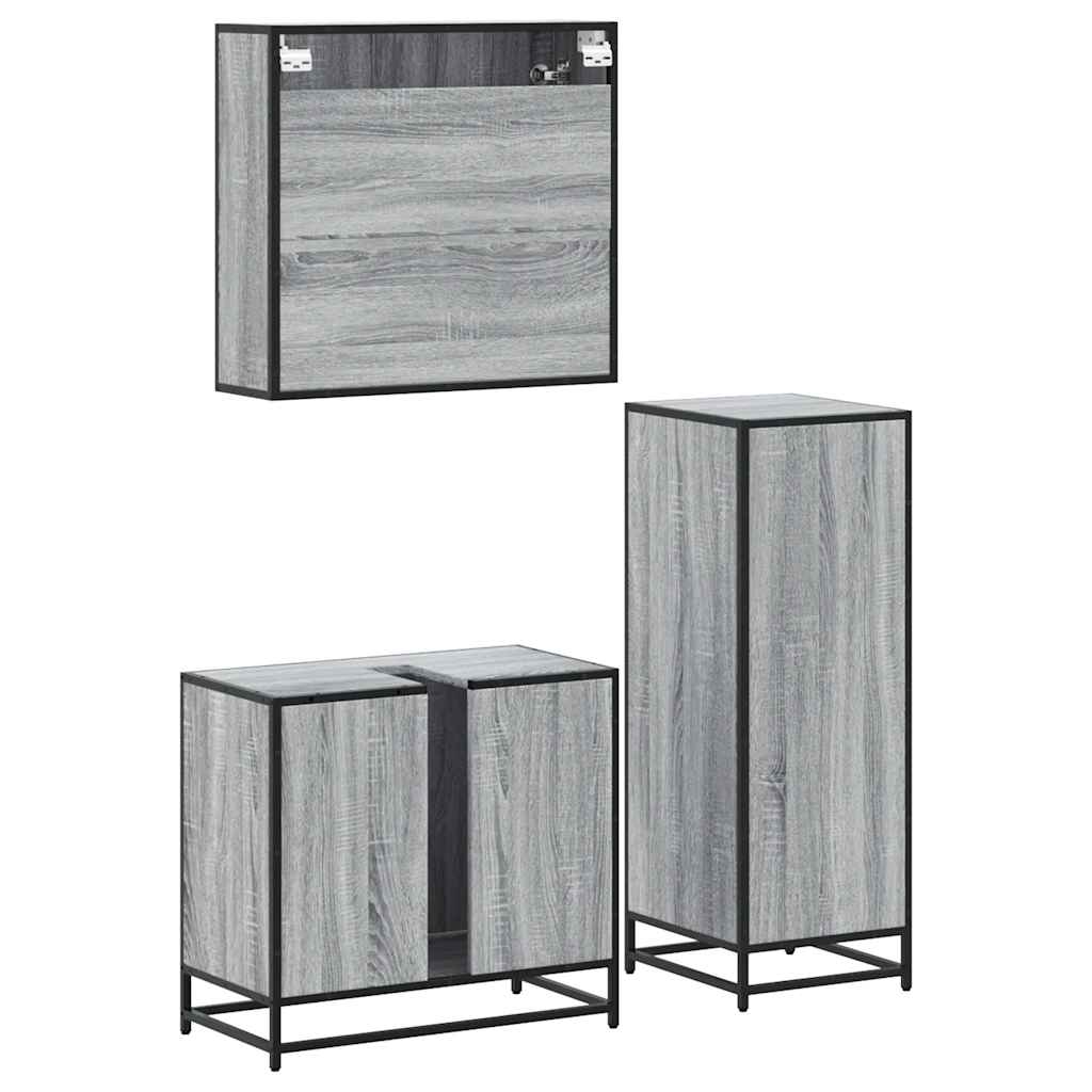 Set Mobili da Bagno 3 pz Grigio Sonoma in Legno Multistrato