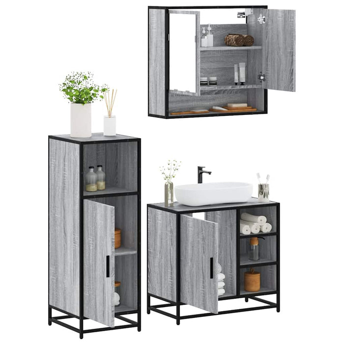 Set Mobili da Bagno 3 pz Grigio Sonoma in Legno Multistrato