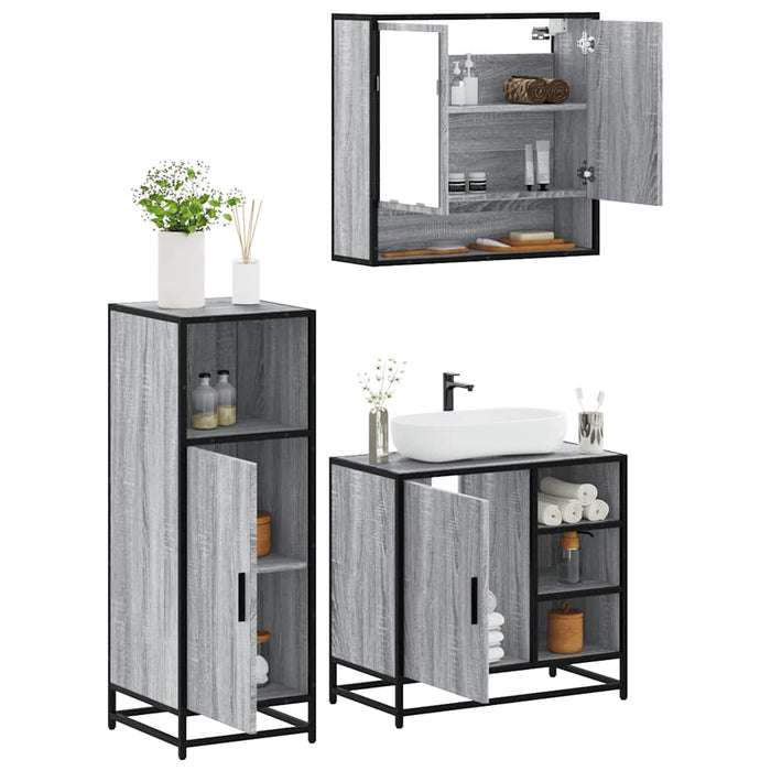 Set Mobili da Bagno 3 pz Grigio Sonoma in Legno Multistrato 3300998