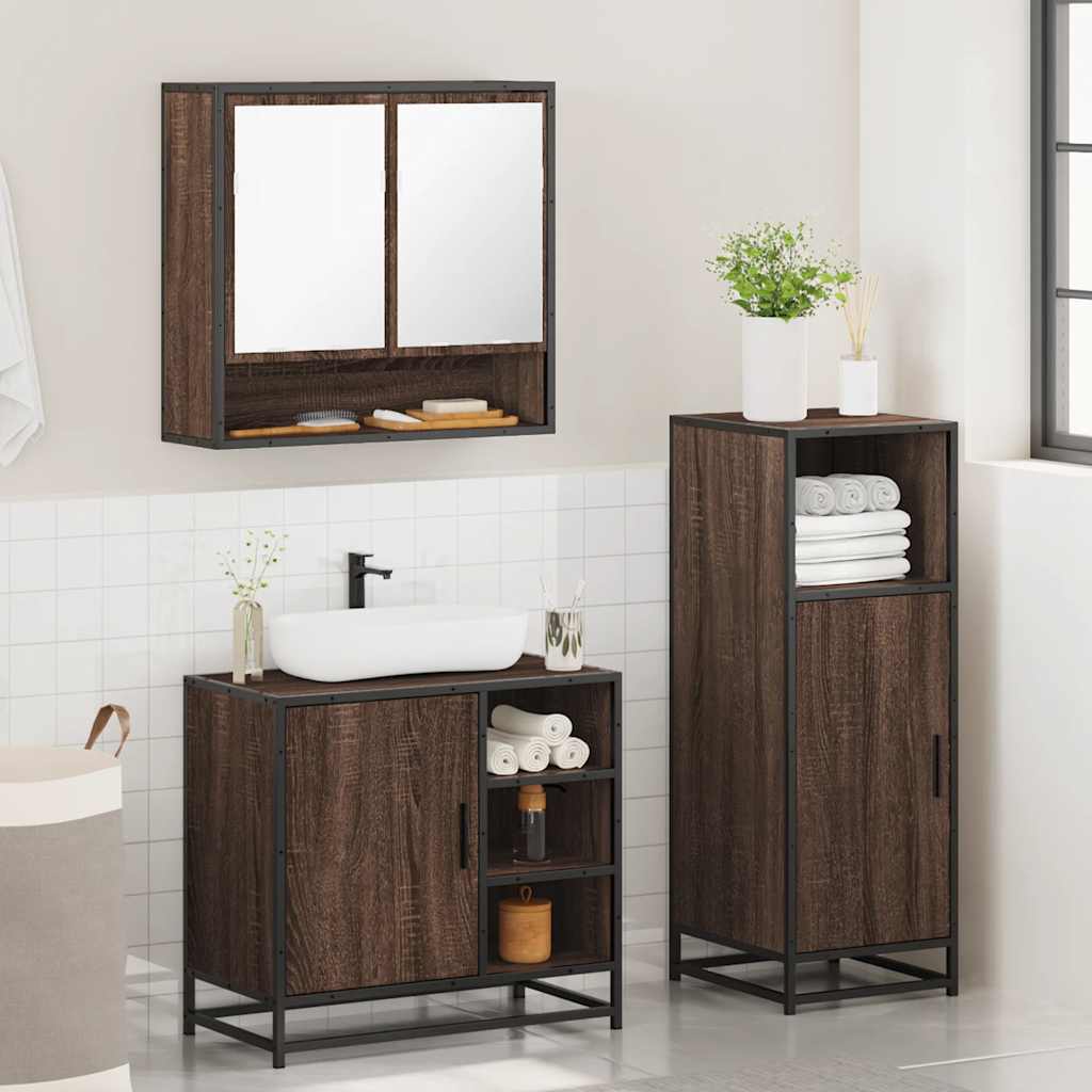 Set Mobili da Bagno 3 pz Rovere Marrone in Legno Multistrato 3300999