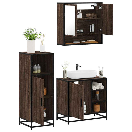 Set Mobili da Bagno 3 pz Rovere Marrone in Legno Multistrato 3300999