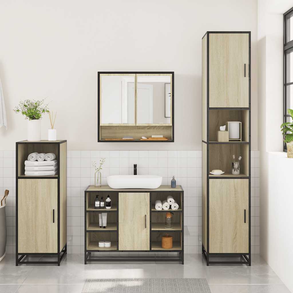 vidaXL Set Mobili da Bagno 3 pz Rovere Sonoma in Legno Multistrato