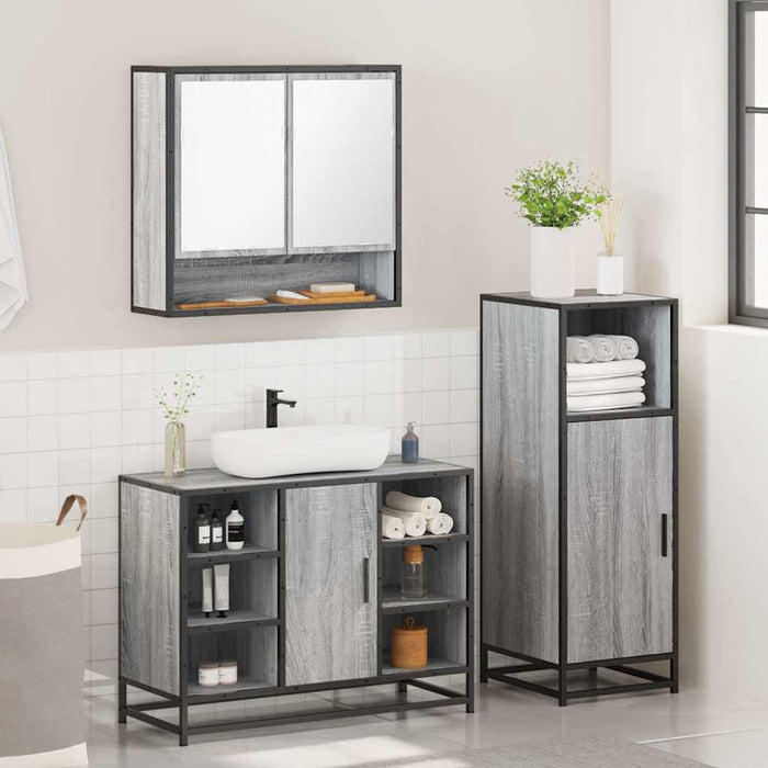 Set Mobili da Bagno 3 pz Grigio Sonoma in Legno Multistrato 3301003