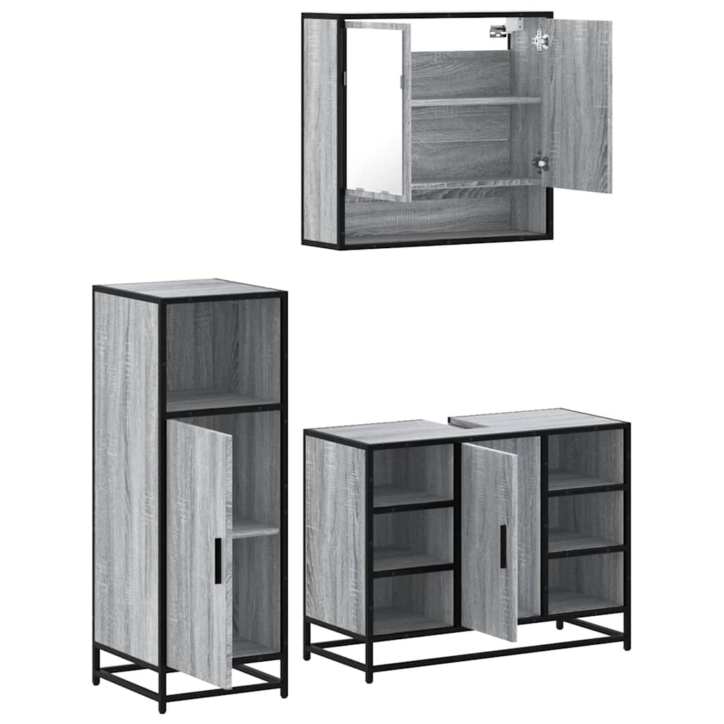 vidaXL Set Mobili da Bagno 3 pz Grigio Sonoma in Legno Multistrato