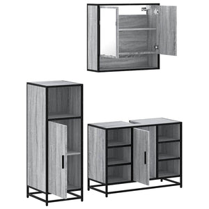 Set Mobili da Bagno 3 pz Grigio Sonoma in Legno Multistrato 3301003