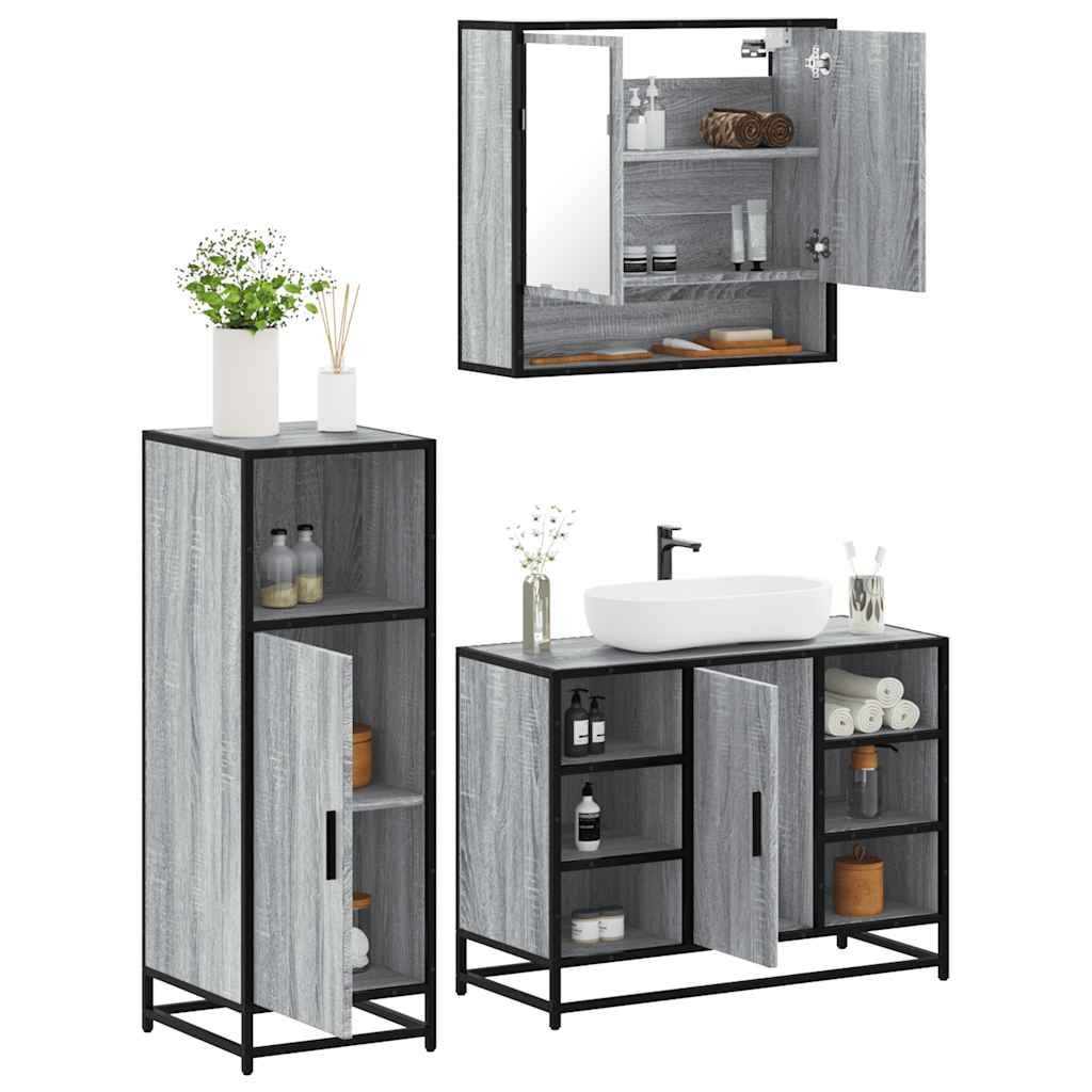Set Mobili da Bagno 3 pz Grigio Sonoma in Legno Multistrato 3301003