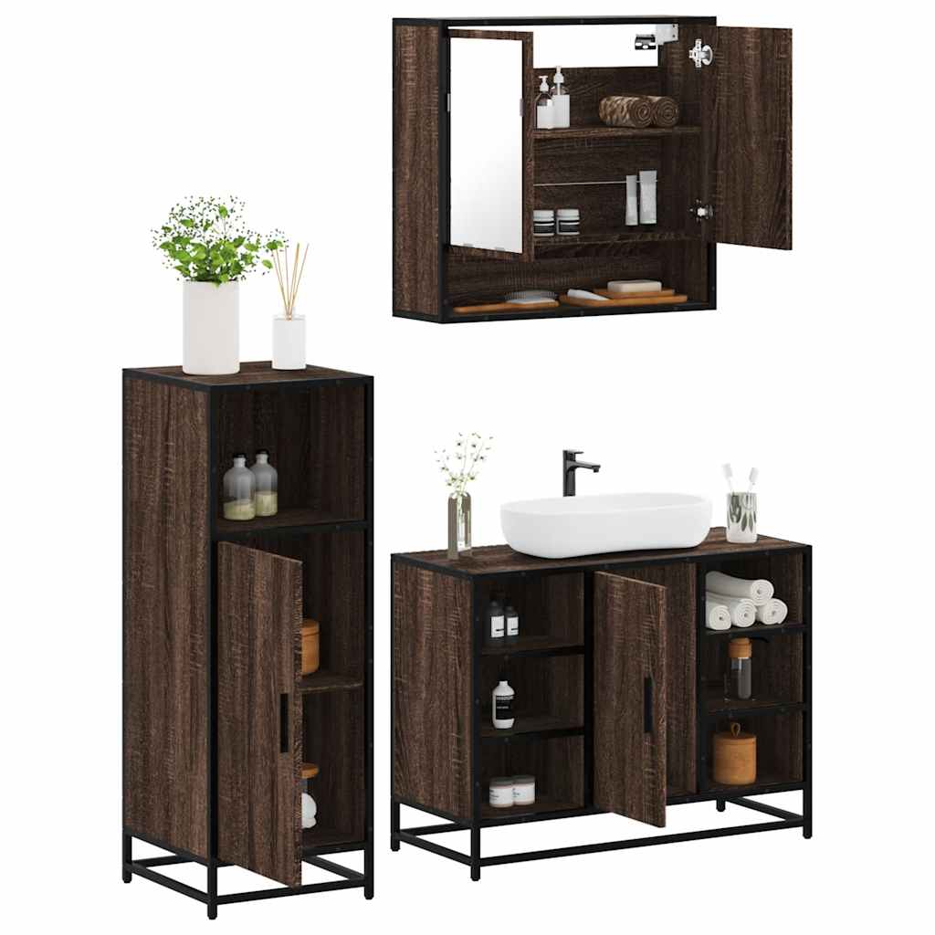 Set Mobili da Bagno 3 pz Rovere Marrone in Legno Multistrato 3301004