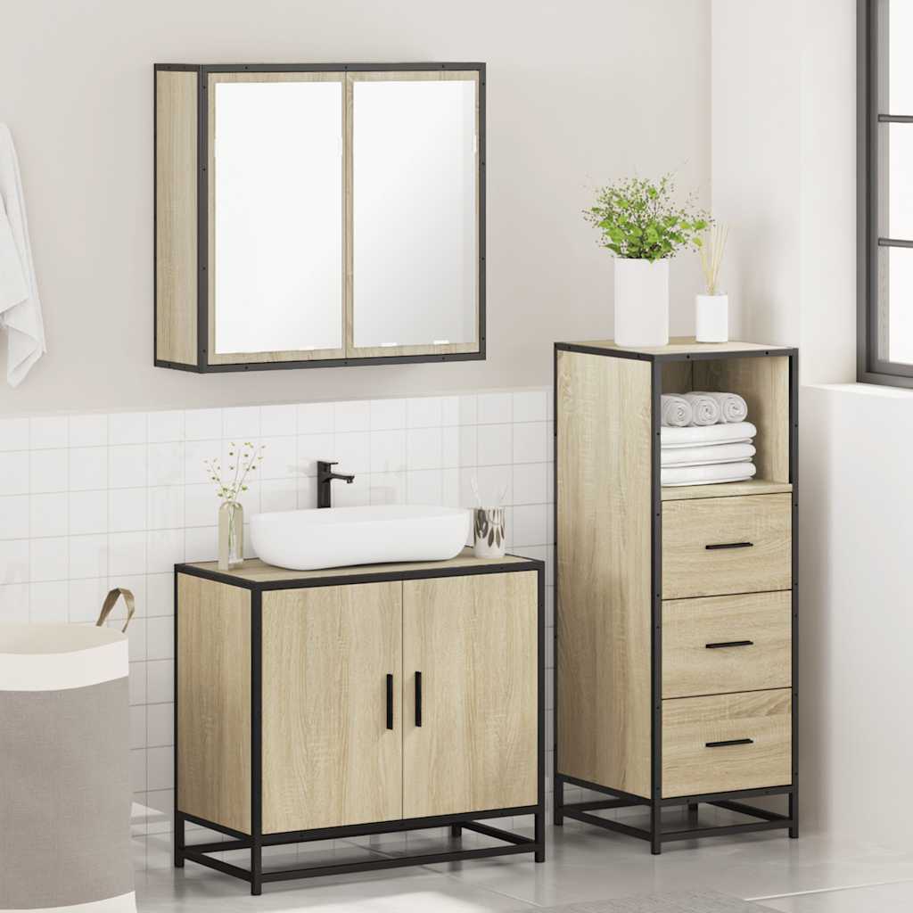 Set Mobili da Bagno 3 pz Rovere Sonoma in Legno Multistrato 3301006