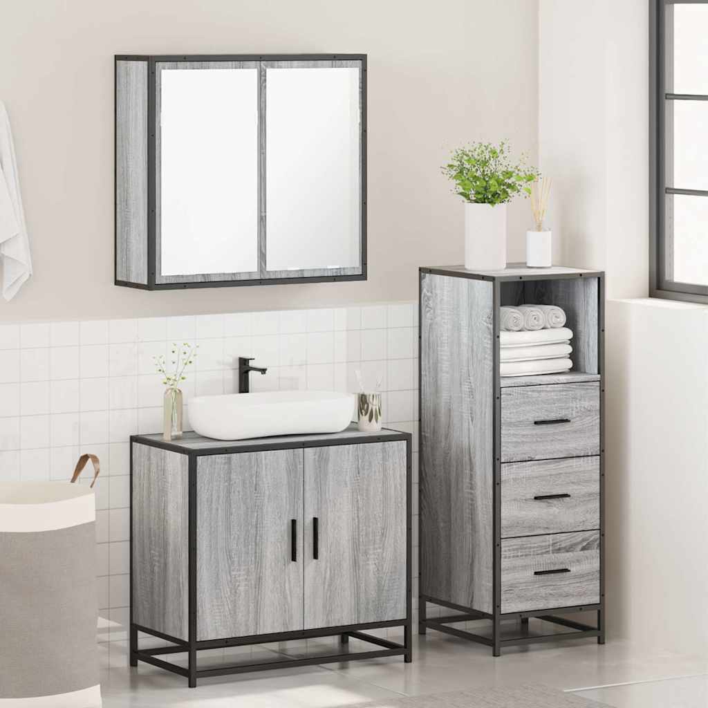 Set Mobili da Bagno 3 pz Grigio Sonoma in Legno Multistrato 3301008