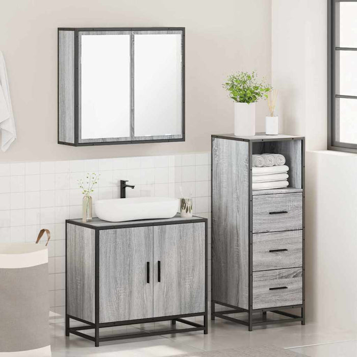 Set Mobili da Bagno 3 pz Grigio Sonoma in Legno Multistrato 3301008