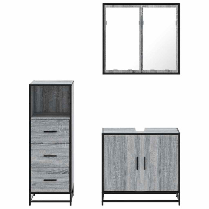 vidaXL Set Mobili da Bagno 3 pz Grigio Sonoma in Legno Multistrato