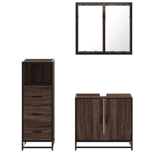 Set Mobili da Bagno 3 pz Rovere Marrone in Legno Multistrato 3301009