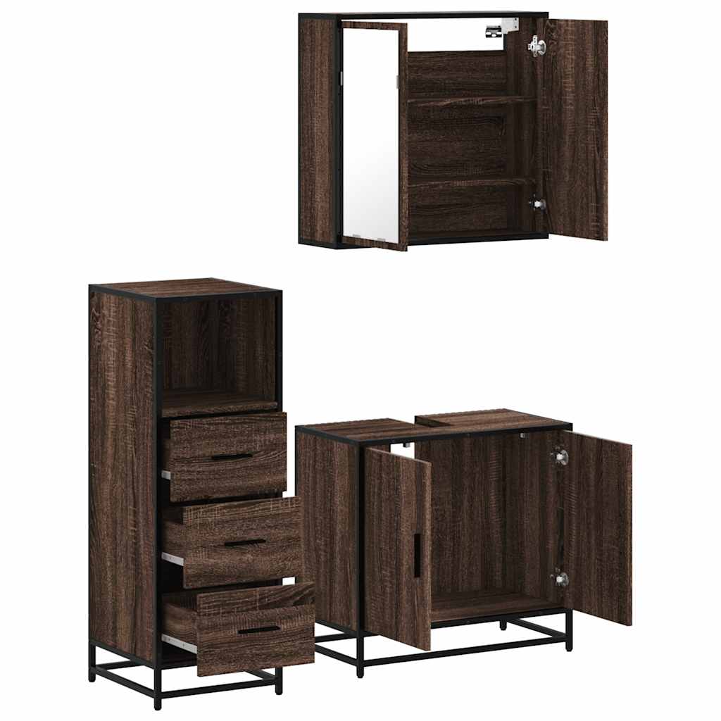 vidaXL Set Mobili da Bagno 3 pz Rovere Marrone in Legno Multistrato