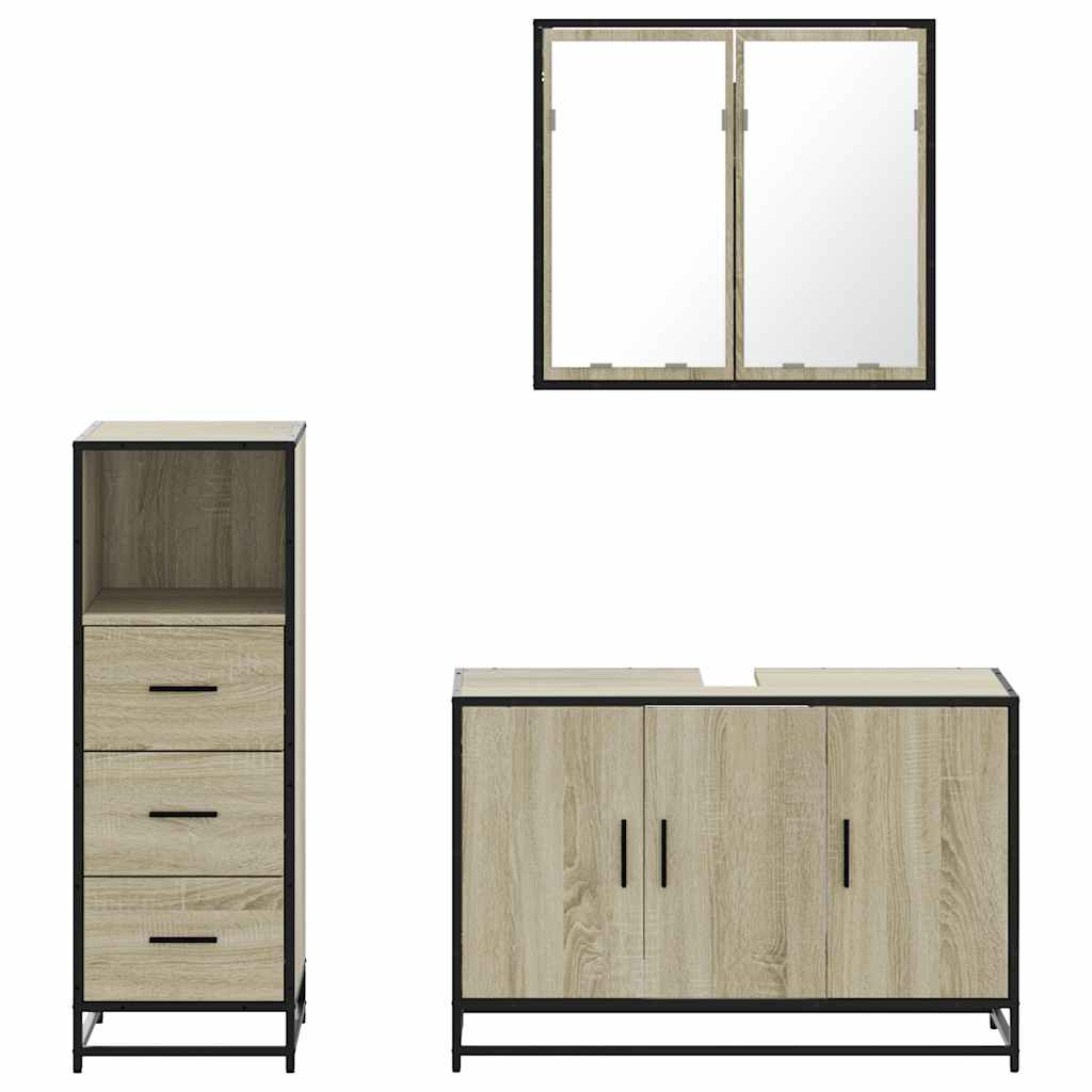 Set Mobili da Bagno 3 pz Rovere Sonoma in Legno Multistrato 3301011