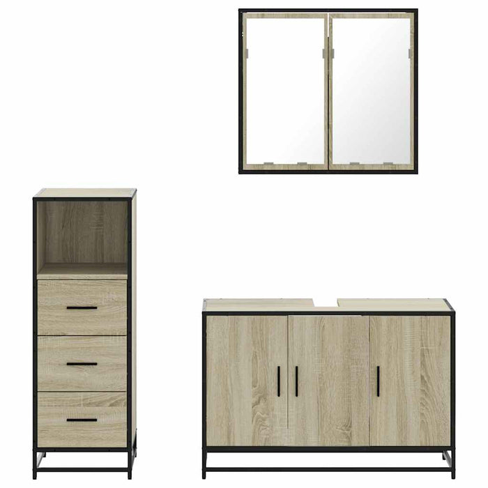 Set Mobili da Bagno 3 pz Rovere Sonoma in Legno Multistrato 3301011