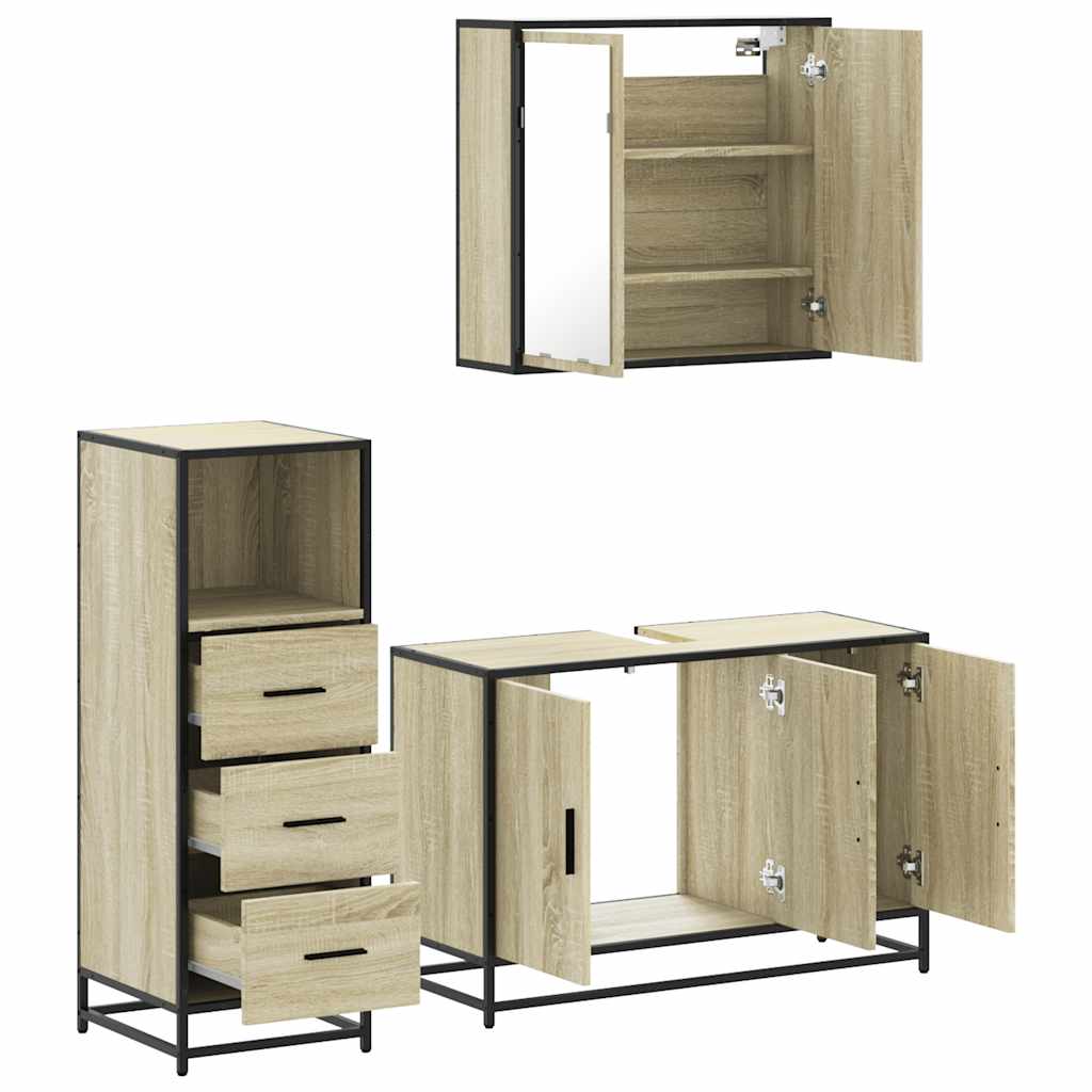 Set Mobili da Bagno 3 pz Rovere Sonoma in Legno Multistrato 3301011
