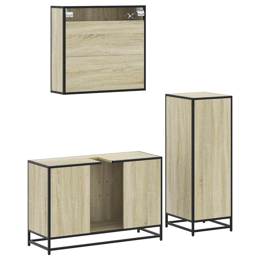 Set Mobili da Bagno 3 pz Rovere Sonoma in Legno Multistrato 3301011