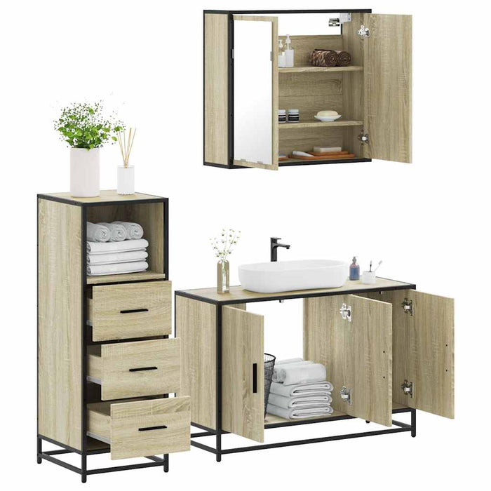 Set Mobili da Bagno 3 pz Rovere Sonoma in Legno Multistrato 3301011