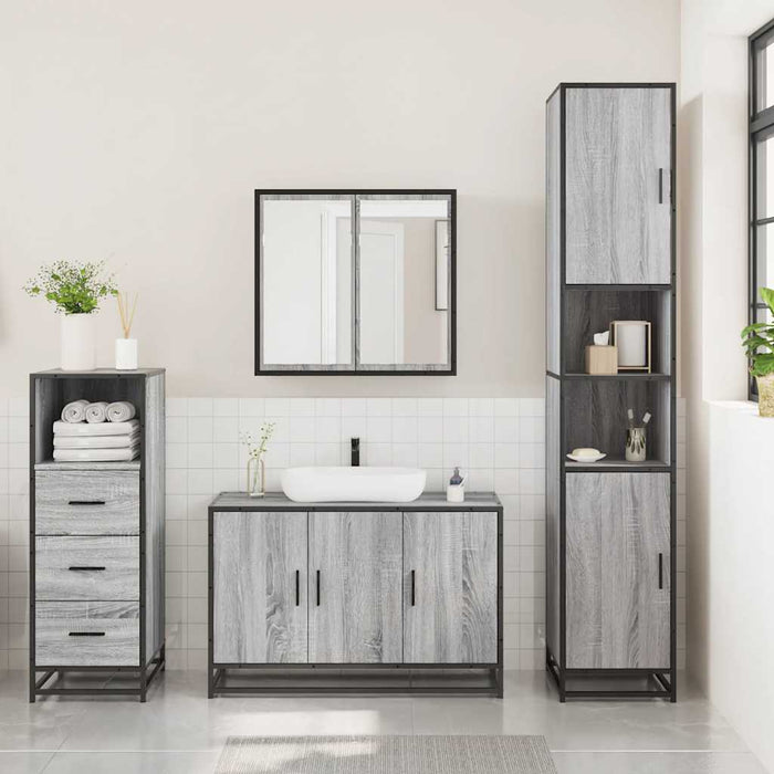 Set Mobili da Bagno 3 pz Grigio Sonoma in Legno Multistrato 3301013