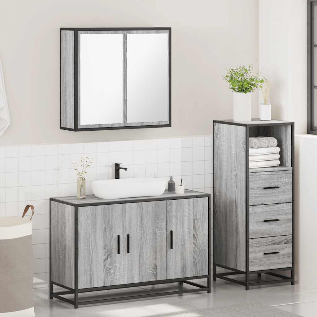 Set Mobili da Bagno 3 pz Grigio Sonoma in Legno Multistrato 3301013