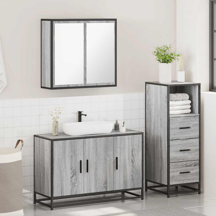 Set Mobili da Bagno 3 pz Grigio Sonoma in Legno Multistrato 3301013