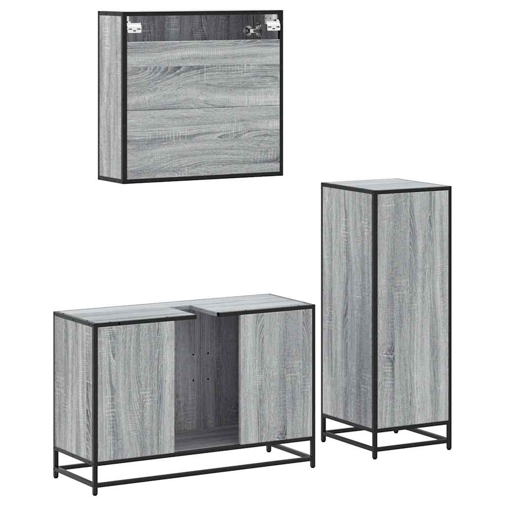 Set Mobili da Bagno 3 pz Grigio Sonoma in Legno Multistrato 3301013
