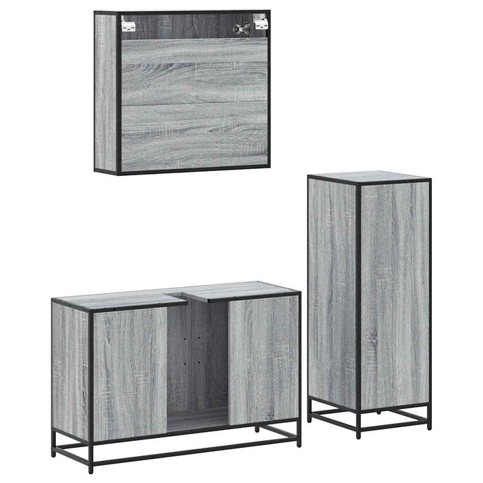 Set Mobili da Bagno 3 pz Grigio Sonoma in Legno Multistrato 3301013
