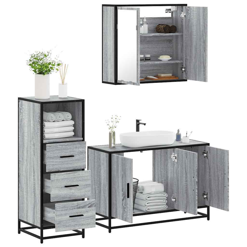 Set Mobili da Bagno 3 pz Grigio Sonoma in Legno Multistrato 3301013