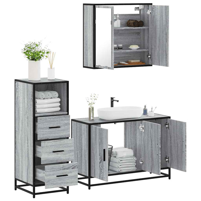 Set Mobili da Bagno 3 pz Grigio Sonoma in Legno Multistrato 3301013