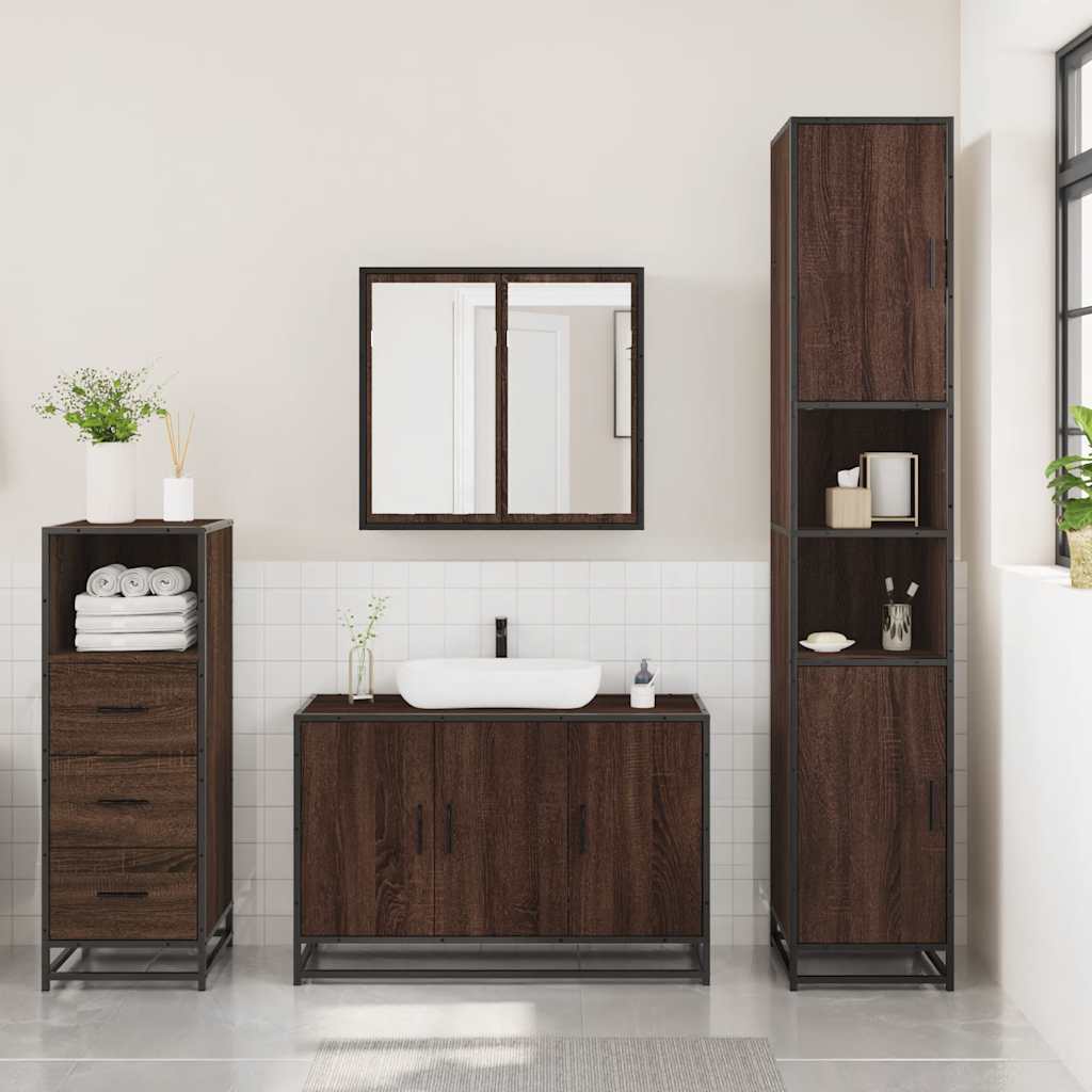 vidaXL Set Mobili da Bagno 3 pz Rovere Marrone in Legno Multistrato