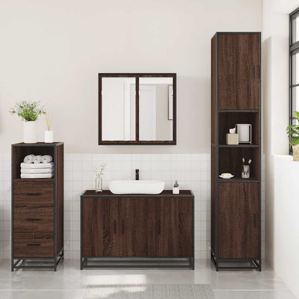 Set Mobili da Bagno 3 pz Rovere Marrone in Legno Multistrato 3301014