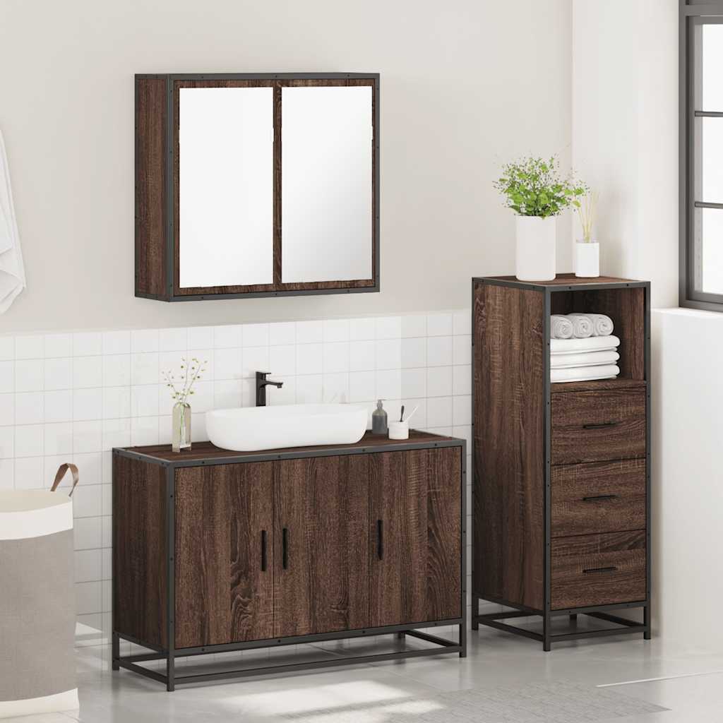 Set Mobili da Bagno 3 pz Rovere Marrone in Legno Multistrato 3301014