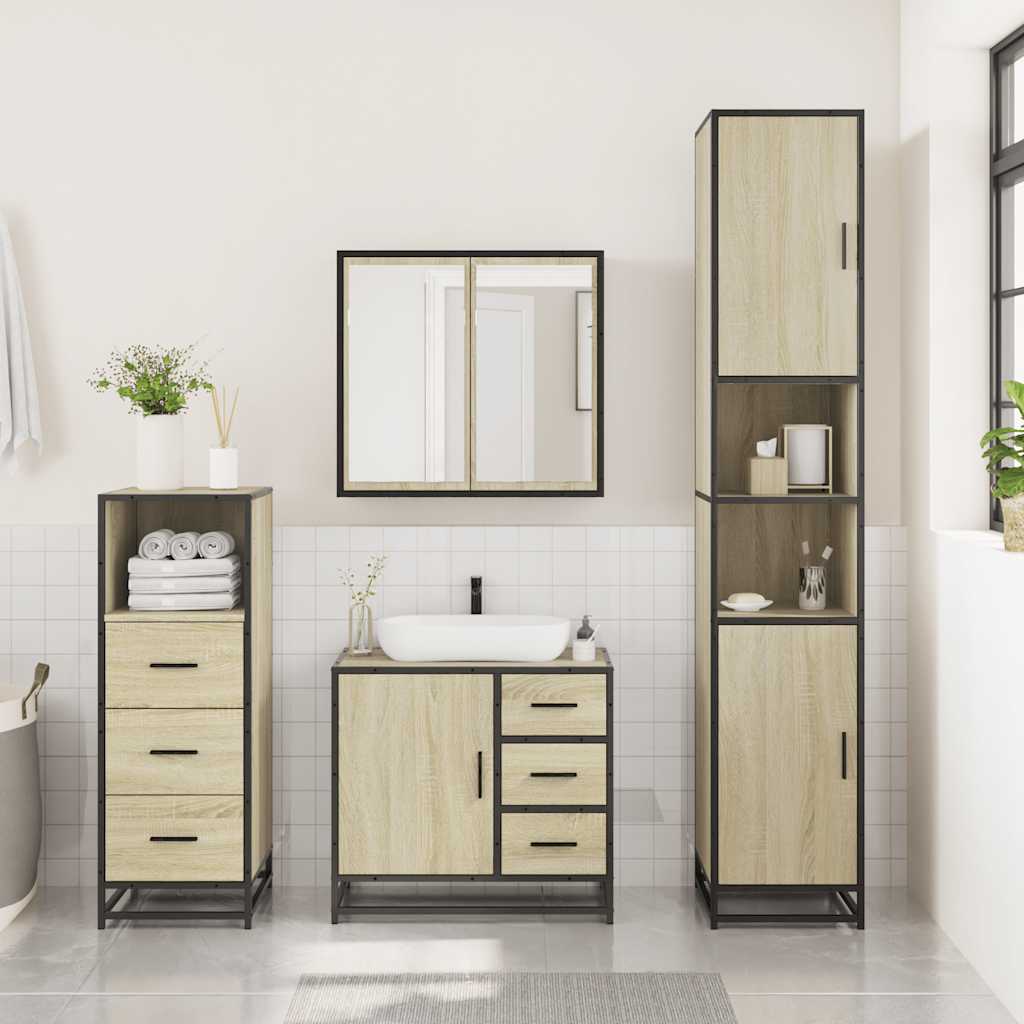 Set Mobili da Bagno 3 pz Rovere Sonoma in Legno Multistrato 3301016