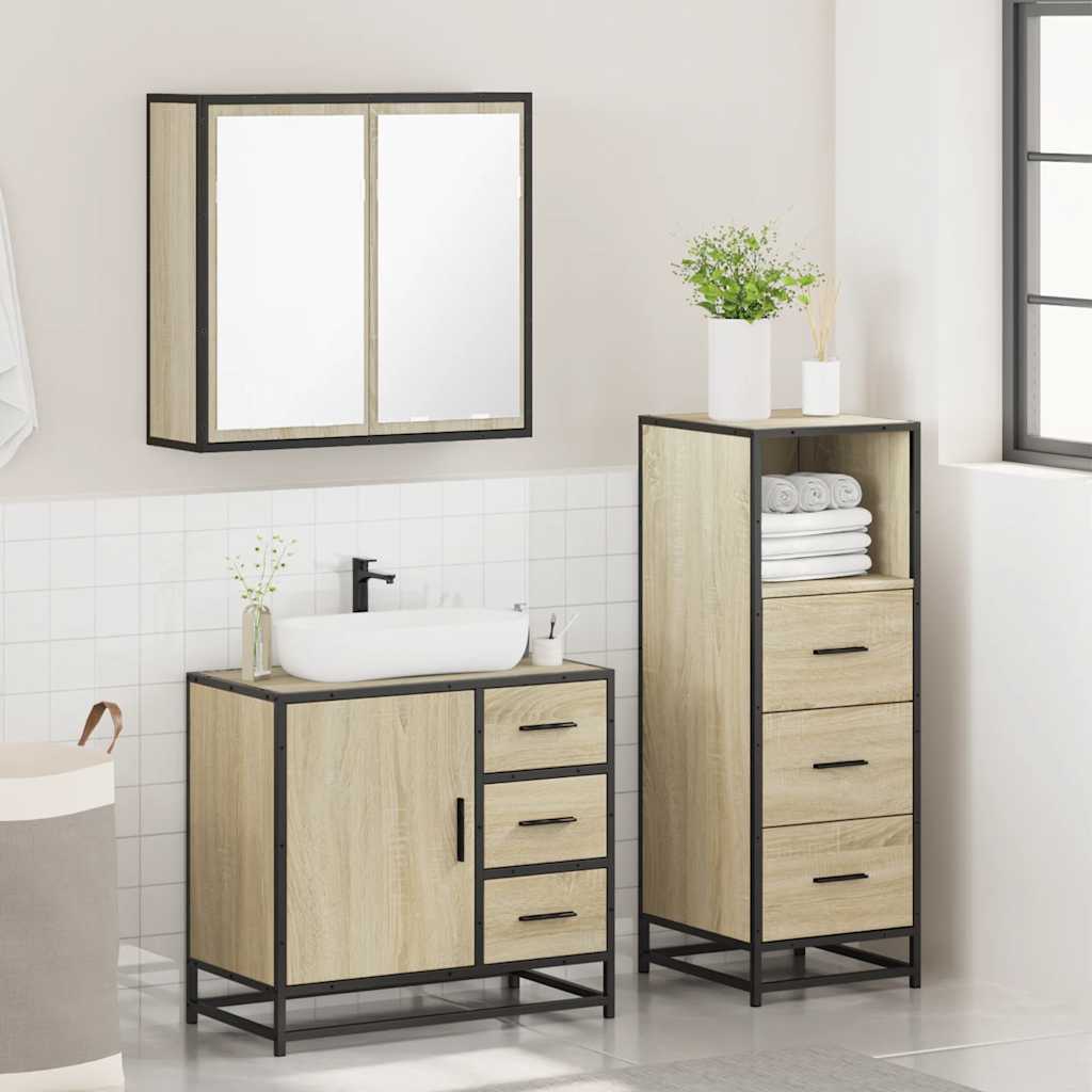 Set Mobili da Bagno 3 pz Rovere Sonoma in Legno Multistrato 3301016