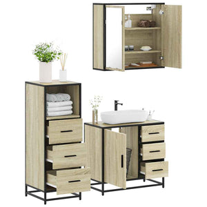 Set Mobili da Bagno 3 pz Rovere Sonoma in Legno Multistrato 3301016