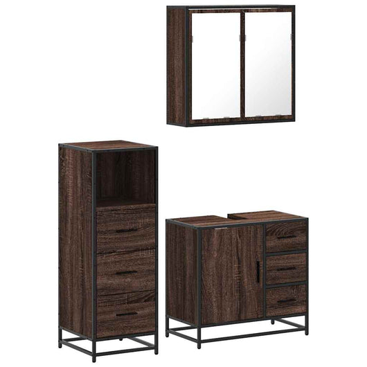 Set Mobili da Bagno 3 pz Rovere Marrone in Legno Multistrato
