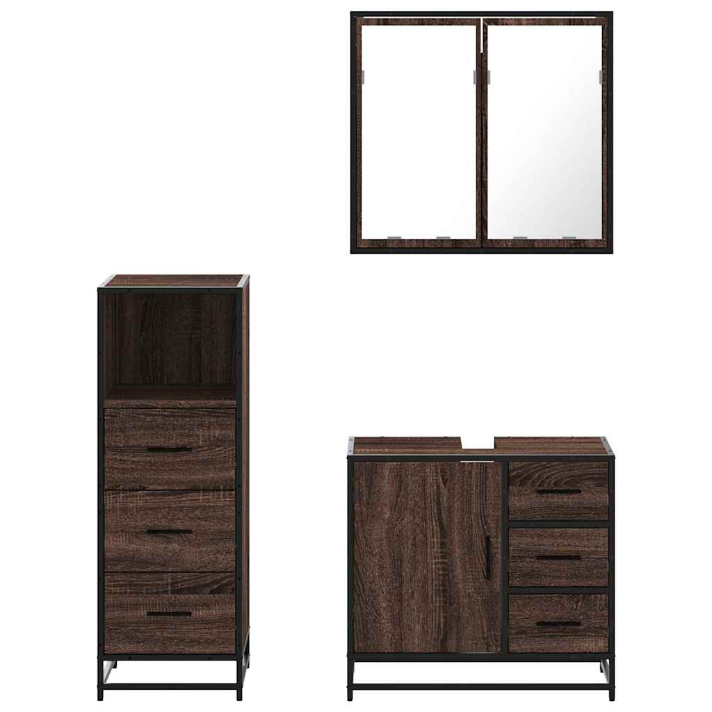 Set Mobili da Bagno 3 pz Rovere Marrone in Legno Multistrato