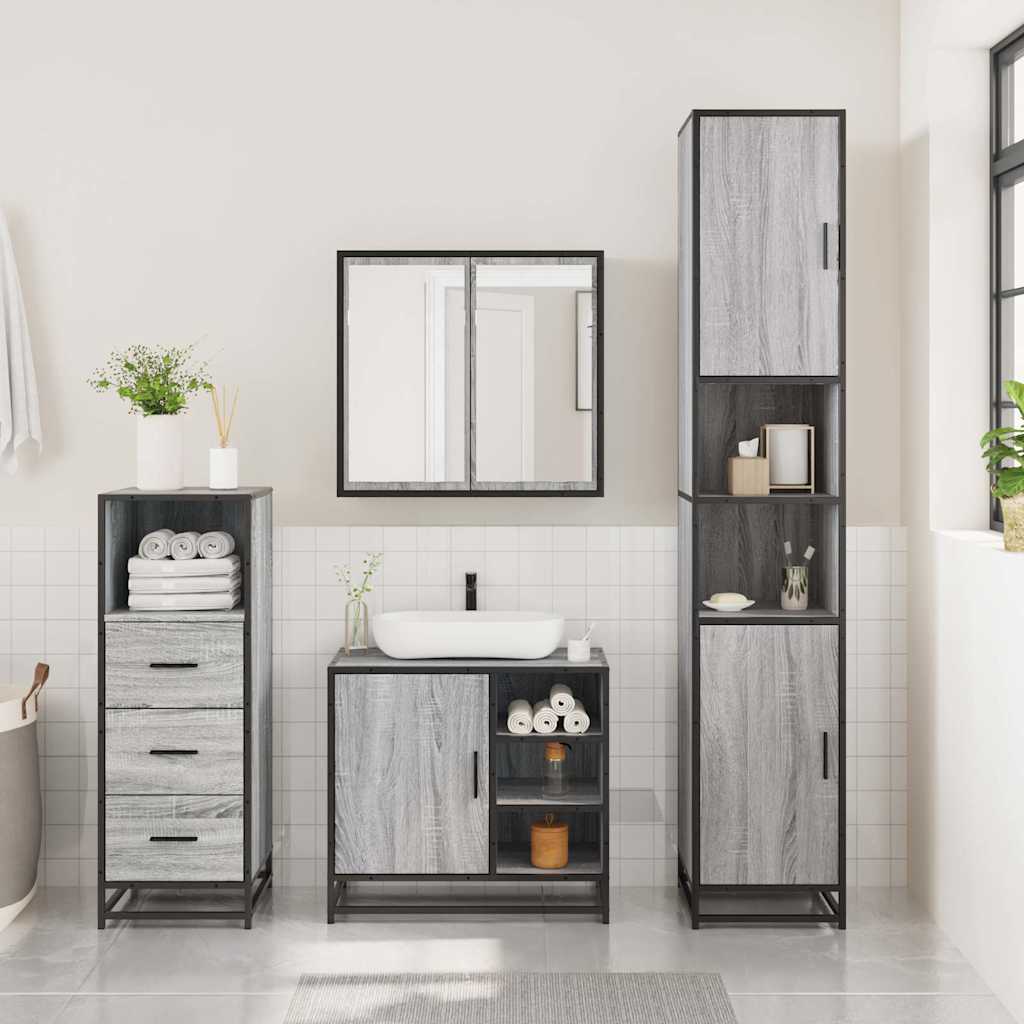 vidaXL Set Mobili da Bagno 3 pz Grigio Sonoma in Legno Multistrato
