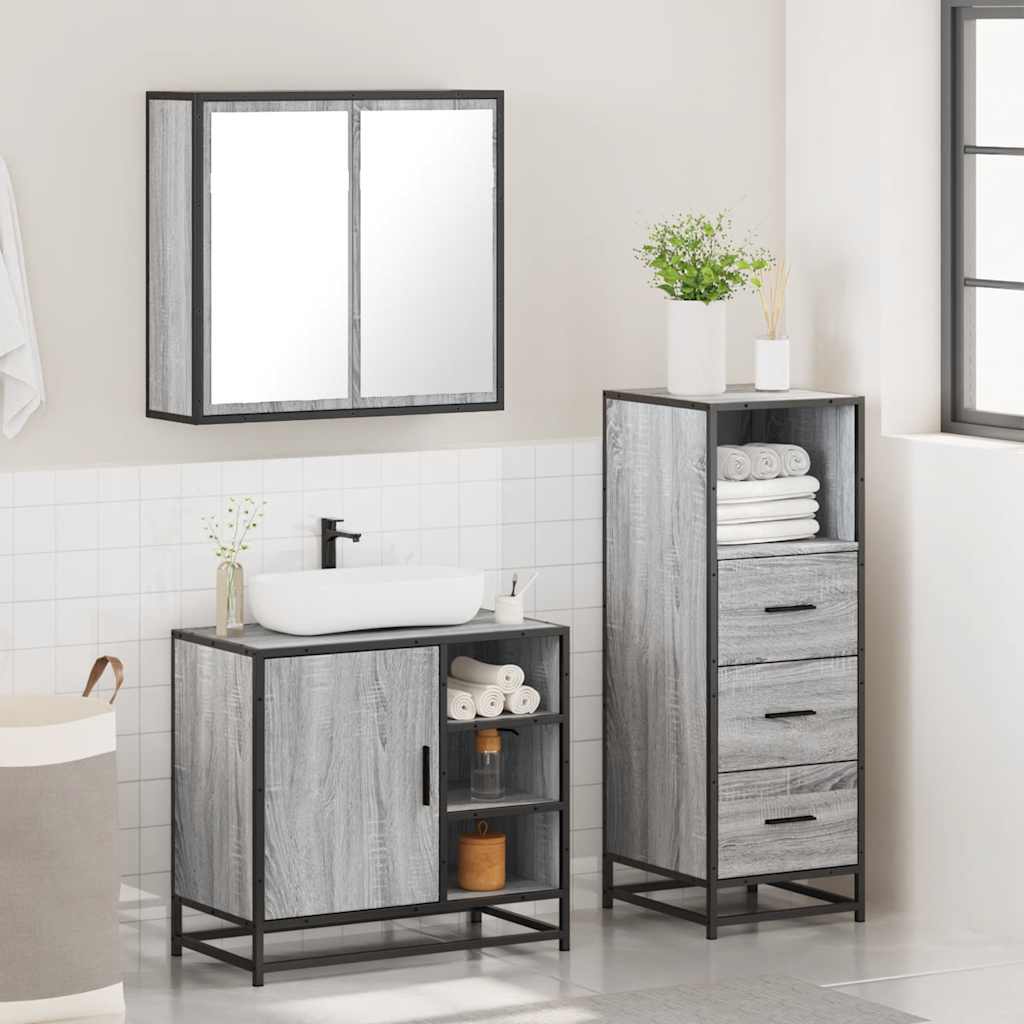 Set Mobili da Bagno 3 pz Grigio Sonoma in Legno Multistrato 3301028