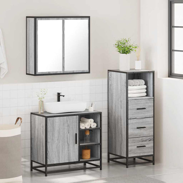 Set Mobili da Bagno 3 pz Grigio Sonoma in Legno Multistrato 3301028