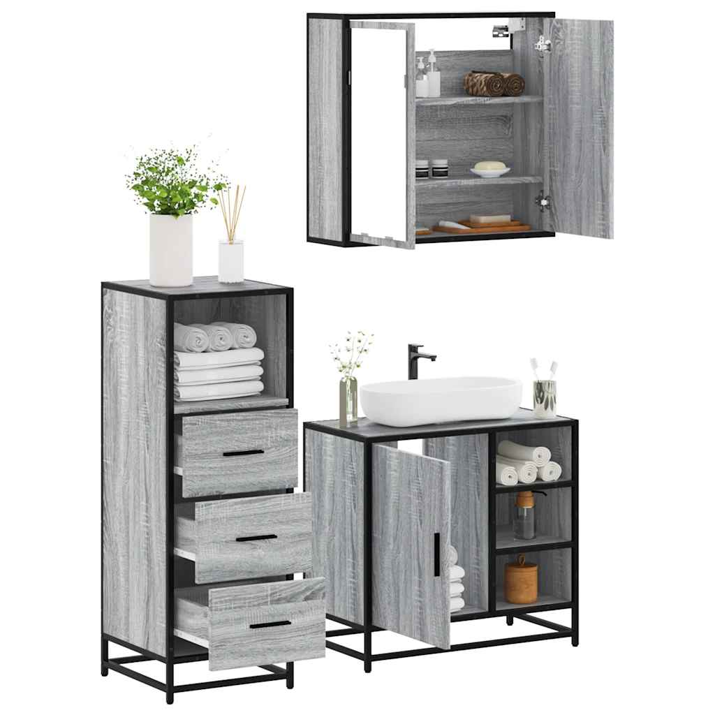 vidaXL Set Mobili da Bagno 3 pz Grigio Sonoma in Legno Multistrato
