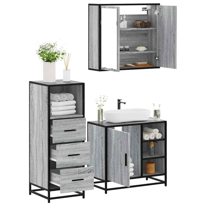 vidaXL Set Mobili da Bagno 3 pz Grigio Sonoma in Legno Multistrato