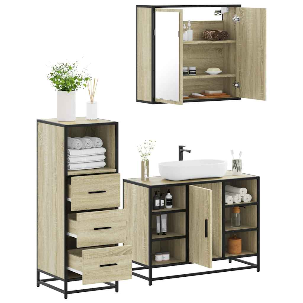 Set Mobili da Bagno 3 pz Rovere Sonoma in Legno Multistrato 3301031