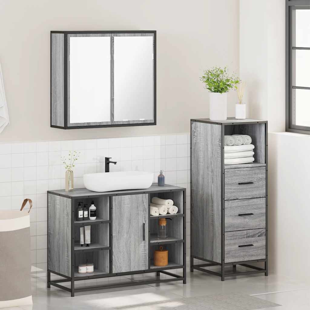 Set Mobili da Bagno 3 pz Grigio Sonoma in Legno Multistrato 3301033