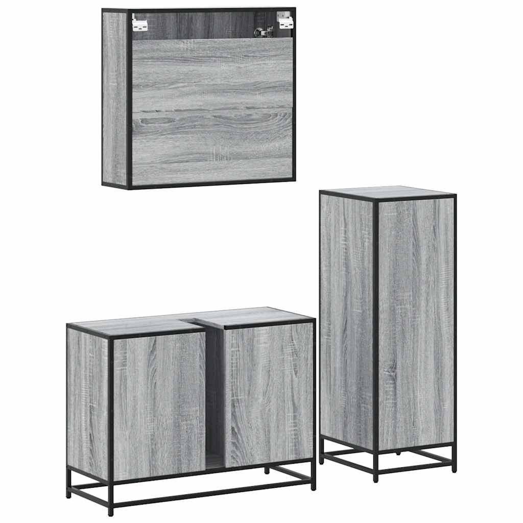 Set Mobili da Bagno 3 pz Grigio Sonoma in Legno Multistrato 3301033