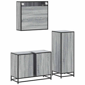 Set Mobili da Bagno 3 pz Grigio Sonoma in Legno Multistrato 3301033