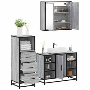 Set Mobili da Bagno 3 pz Grigio Sonoma in Legno Multistrato 3301033